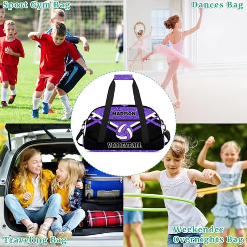 Custom Name Overnight Duffel Bags Volleyball Bag, Purple Black Glitters Personalized Sports Gym Bag Travel Weekender Bags - color: Purple Black