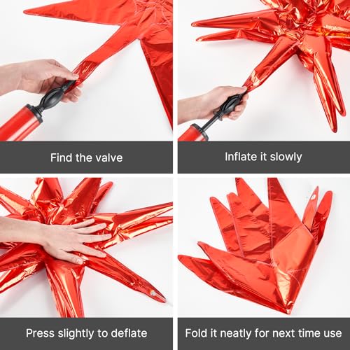 PartyWoo Red Star Spike Balloons 2pcs Explosion Foil Mylar Balloons - color: Red, size: 2 PCS - 42 Inch