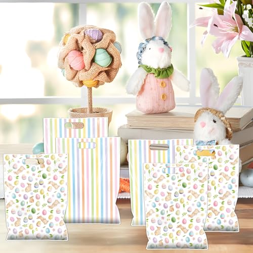 Falueqg Religious Easter Party Favor Bags - 50 Pcs Happy Easter Hunt Egg Goodie Candy Treat Bags Spring Rabbit First Communion Party Favors for Christian Spring Hunt Egg Game Baptism Supplies - color: Easter Egg