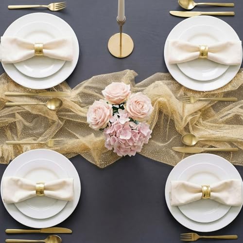 1pc Fall/Halloween Table Runner 10 ft Gold Metallic Foil Sheer - color: Gold