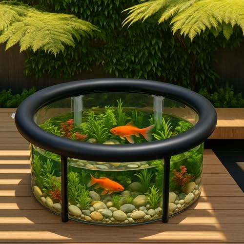 DoubleFill Pop up Pond, 27.6 x 11.81 Inch Pop up Inflatable Pond Kit Outdoor Indoor Aquarium Water Feature Container with Aeration Pump Above Ground Backyard Patio Garden Decoration