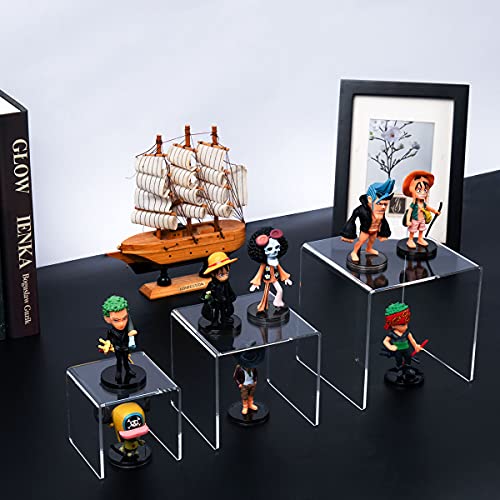 Clear Acrylic Display Risers 2 Sets, 3-Tier Risers Stands Showcase for Amiibo Funko Pop Figures, Dessert, Jewelry-3"x4"x5" - size: 3"x4"x5"