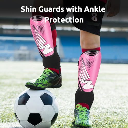 Shin Guards Soccer Youth Kids - Shin Guard for Toddler Boys Girls Teenagers 2-18 Years Old with Ankle Sleeves Protection - Football Shin Pads Equipment with Adjustable Strap - color: Pink, size: Small