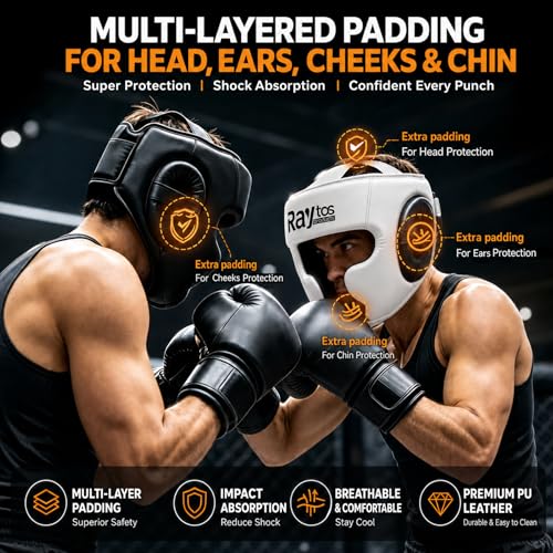 Boxing Headgear for Men Women – Professional Lightweight Open Face Head Guard, Breathable Protection, Secure Fit for MMA Muay Thai Kickboxing Sparring Training - color: White