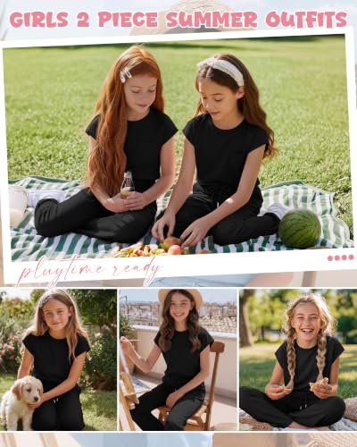 Girls 2 Piece Outfits Sets - color: Black, size: 5-6 Years