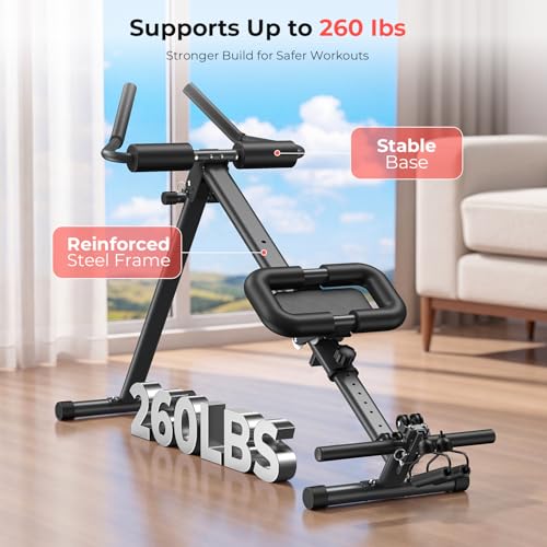 OWLSKY Ab Machine, Adjustable Ab Trainer Machine for Abs Workout at Home Gym, Foldable, Knee Protection, LCD Monitor, Device Holder, 400 LBS,Abdominal Trainer for Stomach Workout - style: A-Black