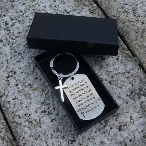 Inspirational Scripture Keychain with Cross - Bible Verse Matte Key Chain Religious Gift for Christian - style: Psalm 32:8