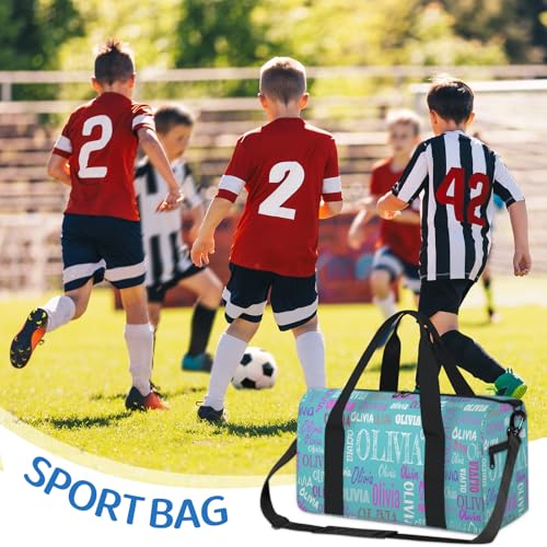 Custom Name Overnight Duffel Cheerleaders Bag, Small, Sea Blue Color | Personalized Glitters Sport Gym Travel Weekender Bags, 17.91" x 8.07" x 9.65" - color: Lake Blue