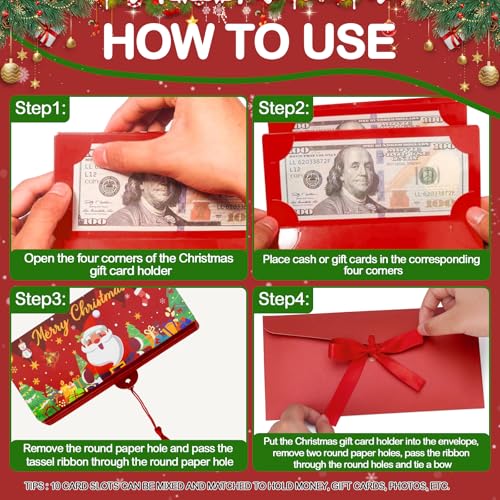 6 Pcs Christmas Money Holders for Cash, Christmas Cash Gift Envelopes with 10 Slots, Surprise Xmas Holiday Money Card Envelopes for Men Women Family