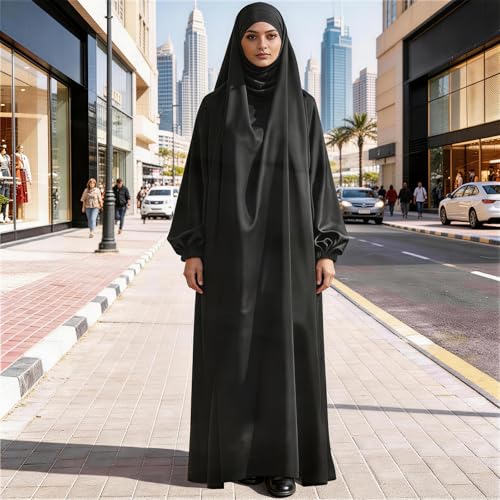 Women's Modest Long Sleeve Maxi Dress - Loose Fit Formal Dress for Women, Elegant Casual Cover Up with Flowy Silhouette, One Size Friendly Occasion Wear Black