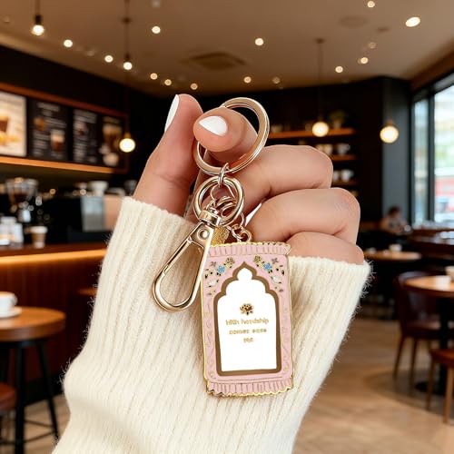 Islamic Keychain – Gold-Plated Enamel Muslim Keychain with Quran Verse & Charms, Islamic Gifts for Women & Men - color: Pink