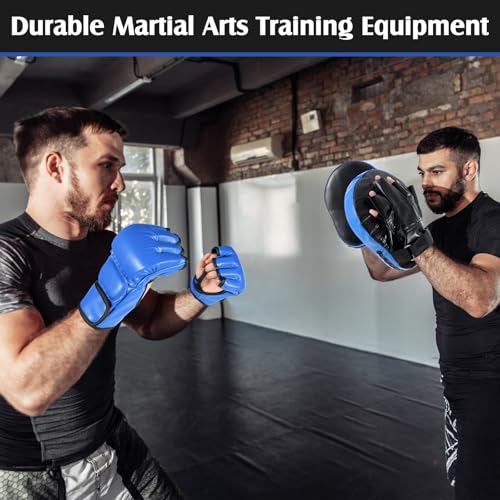 Gemscream 10 in 1 Taekwondo Kick Pad Boxing Training Equipment Set, Focus Pads Boxing Gloves Safety Head Guard Wrist Bands for Kickboxing, Karate, Muay Thai, MMA Training - color: Blue