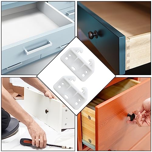 Litoexpe 20 Pieces White Plastic Drawer Guides with Screws, 60×41×28mm | Rear Drawer Replacement Guides Brackets, Smooth Glide Track, Includes Mounting Screws, for Dressers, Wardrobes - size: 60×41×28mm - 20 Pcs