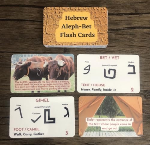 Hebrew Aleph Bet Flashcards, Paleo, Ancient Pictograph and Modern Letters, Biblical Hebrew