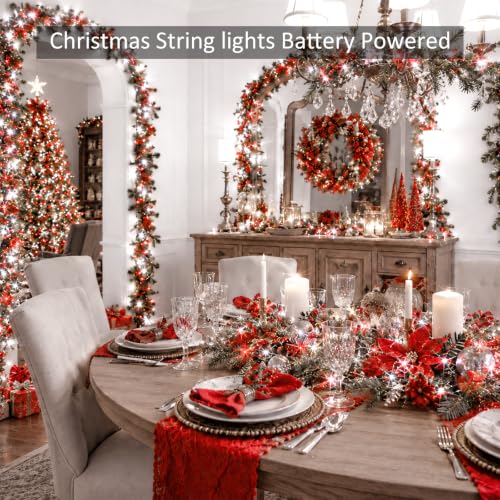 2 Pack 200 LED Battery Operated String Lights, Fairy Lights Red & White - color: Red and White, size: 2PK(100LED)