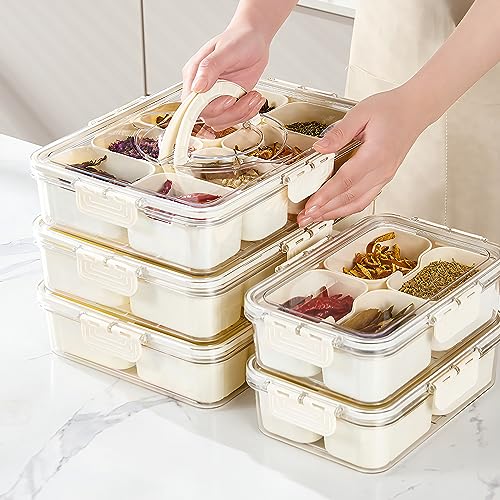손잡이가 있는 분할 스내클 박스, 음식 서빙 트레이, 샤퀴테리 보드, 쌓을 수 있는 과일 및 채소 용기, 소형 8개, 탈착식 박스 포함, 여행용 스낵 캔디 너트 향신료용 - size: 1Pack with 8 dividers
