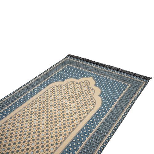 Modefa Turkish Islamic Prayer Mat Janamaz Sajjadah | Thin Woven Cotton Praying Rug Ramadan Eid Gift | Traditional Muslim Sejada for Men Women - Hira Diamond (Turquoise Blue) - color: Turquoise Blue