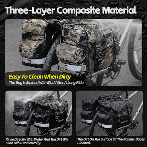 Rhinowalk Bike Pannier Bag for Bicycle Rear Rack Bag 22/40/50L Cycling Saddle Bag Luggage Storage Bag for Long Distance with Rain Cover - color: 40L