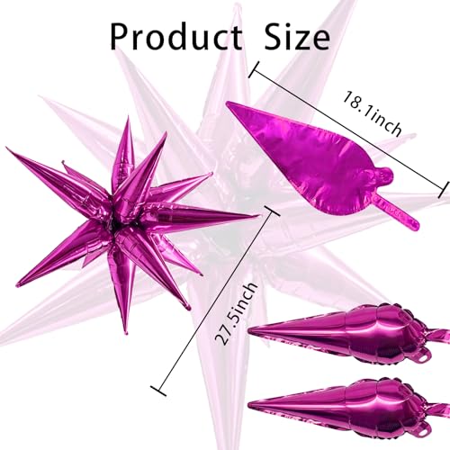 Hot Pink Star Balloons 60Pcs Spike Balloons for Balloon Arch Explosion Mylar Ballons Large Foil Baloons Prom Balloons for Wedding Anniversary Galentine's New Year Bachelorette Birthday Party Supplies - color: Hot Pink