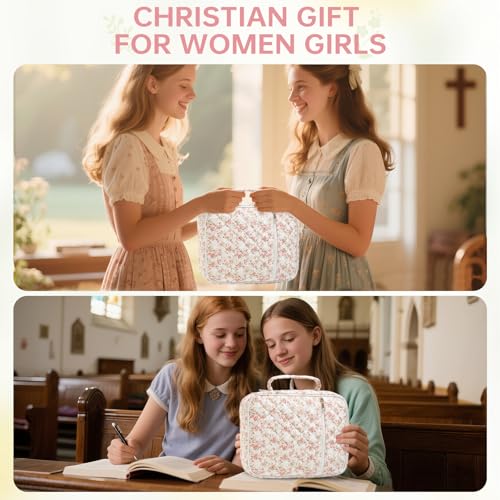 Bible Cover Case for Women Large Bible Cover with Durable Handle Quilted Bible Carrying Case for Girls Bible Study Supplies Accessories (Siamese Rose, Siamese Rose) - color: Siamese Rose