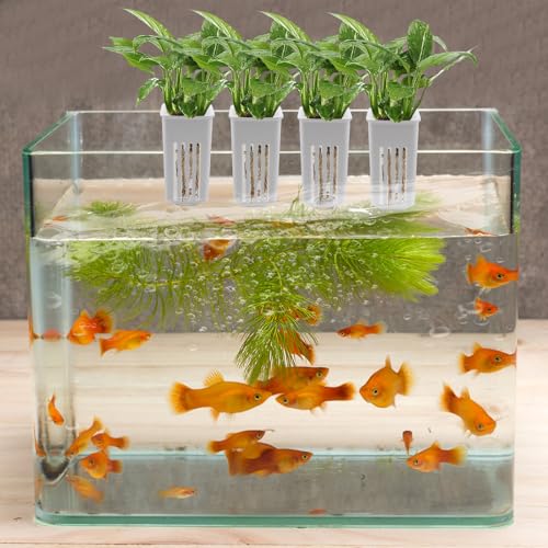 4 PCS Aquarium Plant Holder, Hanging Aquatic Planted Pot, White Hydroponic Plants Cups Aquaponic Basket, Aquascape Accessories Decorations, 1.97 x 1.77 x 3.74 Inch