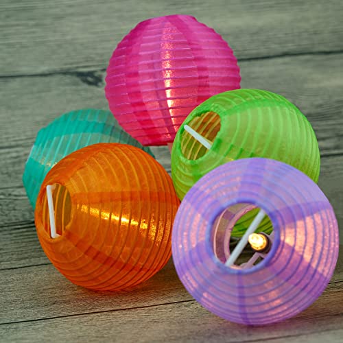 HOSY 10-Pack Multicolor 3-in Lantern, 11 ft White Wire Plug-in String Light | Self-assembly Required, Nylon Fabric, 3-in Diameter, 12-in Spacing, End-to-end Connectable, UL Certified - color: Multicolor