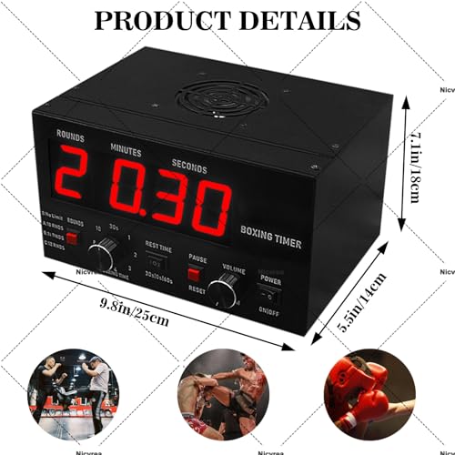 Interval Timer with LED Display - Adjustable Sound, Customizable Training Time & Repetitions for Boxing, MMA, and Kickboxing Workouts Green - color: Green