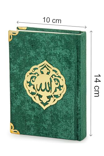 ihvan online, The Holy Qur'an Set, Islamic Prayer Gift Box with Pocket-sized Velvet Covered Quran, Tesbih, Inner Lid Names of Allah (Asmaul Husna), 3 Pieces for Ramadan & Eid & Dowry Gifts, Green - color: Green