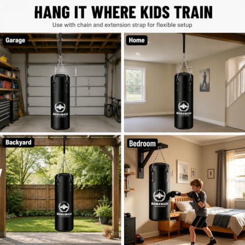 Kids Punching Bag Set Unfilled, Hanging Boxing Bag Kickboxing Bag with Boxing Gloves, Kids Boxing Set for 3-12 Years, for Youth Karate Muay Thai Kick Taekwondo Training