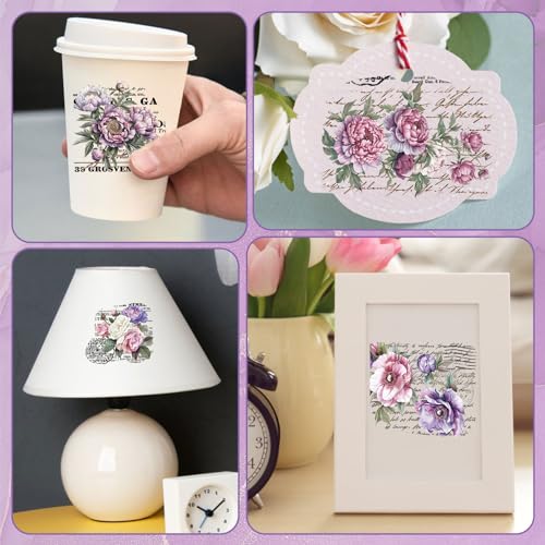 WANDIC 10 Sheets Rub On Transfer Sticker, Lavender Purple Flower Stickers for DIY Scrapbooking Photo Albums Furniture,11.8 * 3.9in - color: Lavender