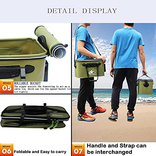 Fishing Bucket,Foldable Fish Bucket, Multi-Functional EVA Fishing Bag for Outdoor, Live Fish Lures Bucket and Fish Protection Bucket,10GAL/8GAL/6GAL/4.8GAL/3GAL Live Fish Container (10GAL/ArmyGreen) - color: 10gal/Armygreen