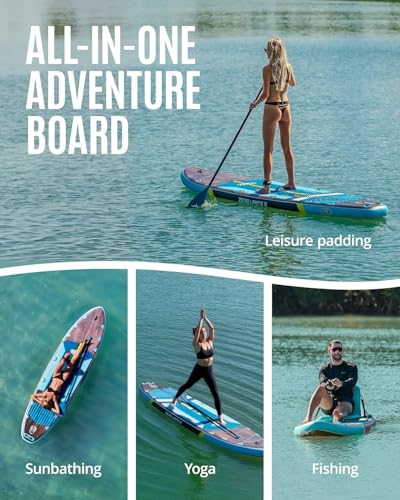 ZLX 11'6"x35" Ultra Wide Inflatable Stand Up Paddle Board | Stable Non-Slip Deck Pad, Unique Fin System, Premium SUP Accessories & Backpack - Upgraded Pump for Adults, All Skill Levels - color: Black Wood Seat