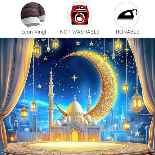JAWO 7X5ft Ramadan Eid Mubarak Backdrop Banner, Ramadan Mubarak Photography Backdrop Night Lantern Moon Star Castle Islamic Muslim Eid Party Decoration Supplies Banner Photo Booth Prop