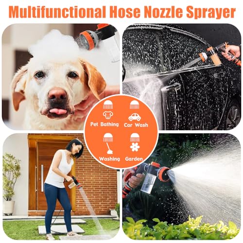 Dog Washing Hose Attachment, Upgrade Garden Hose Nozzle Soap Foam Sprayer | 10 Modes Dog Hose Attachment High Pressure Pet Shower Attachment with GHT To NPT Shower Hose Adapter for Pet Shower Car Wash