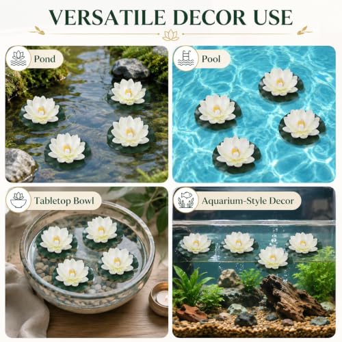 4Pcs Floating Foam Lotus Flowers with Lily Pads, Artificial Pond Plants Ornaments for Pool Aquarium Water Decoration