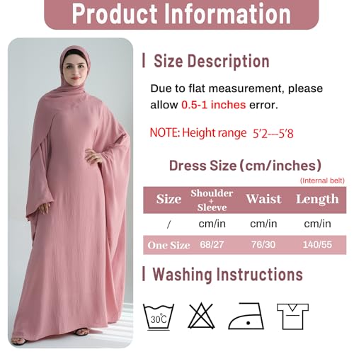 Muslim Abaya Dress Women Middle East Arabian Prayer Robe Batwing Maxi Kaftan Abaya Dress with Hijab - color: Army Green
