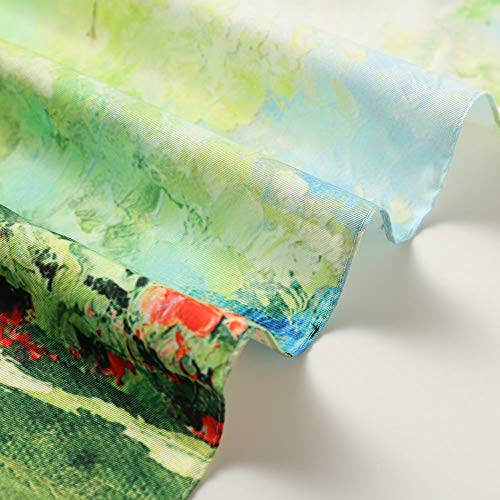 100% Mulberry Silk Scarf-Printed or Solid Color 35” Square Large Silk Hair Head Wrap Scarf With Gift Box Package - color: F Pattern: Beautiful Natural Scenery