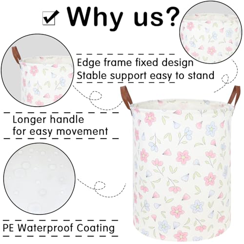 Flower Patter Laundry Hamper,Girls Laundry Basket,Waterproof foldable kid's laundry basket,Baby Girls Nursery Hamper,Gift Baskets, Girls Room Decor(Blue flower) - color: Blue flower