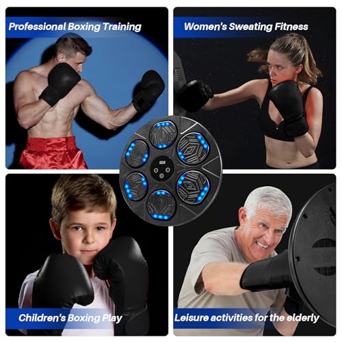 Music Boxing Machine, Bluetooth Music Punching Machine with Gloves, Electronic LED Boxing Training Equipment Wall Mounted, 9 Modes & 9 Speeds, Boxing Target for Home, Office, Gym