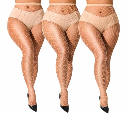 lmotpe Plus Size Fishnet Tights Stockings Women's High Waist Stockings for Women - color: Nude Lms Mesh 3