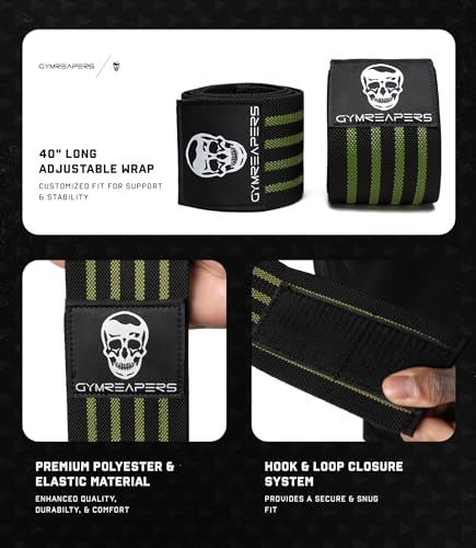 Gymreapers Weightlifting Elbow Wraps (1 Pair) - Flexible 40'' Elbow Compression Strap & Joint Support Brace - for Bench Press, Powerlifting, and Pressing - color: Green