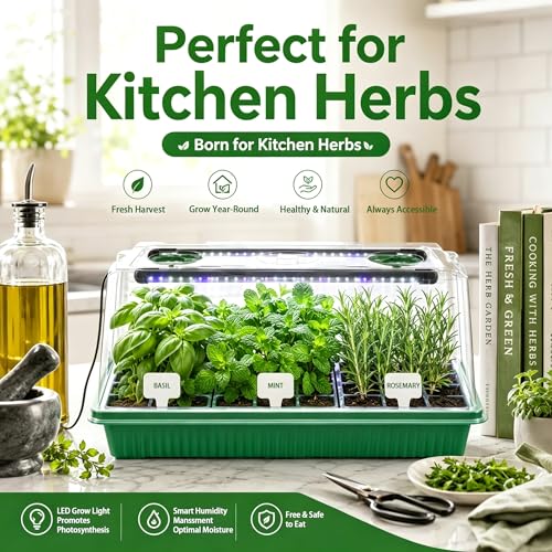 Seed Starter Tray with Timed Grow Light, 2 Pack 80 Cells Plant Starter Tray Seedling Starter Kit with Humidity Domes Base Indoor Mini Greenhouse Plant Germination Trays for Seeds Growing Starting