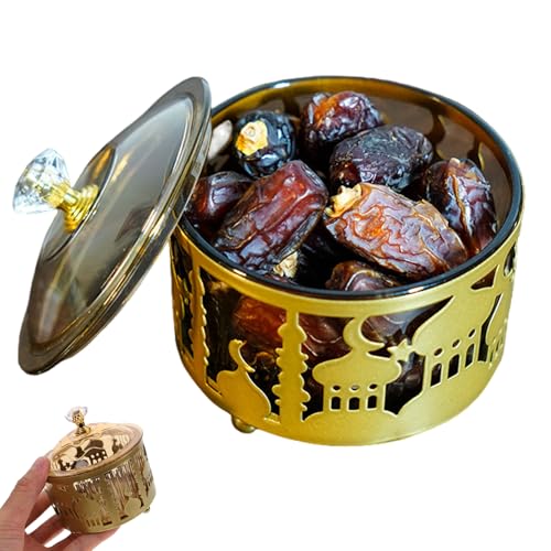 3.5x3.5 Gold Iron Serving Tray with Lid Ramadan Decorations Metal Platter Wedding Cake Plate Islamic Eid Dessert Candy Cake