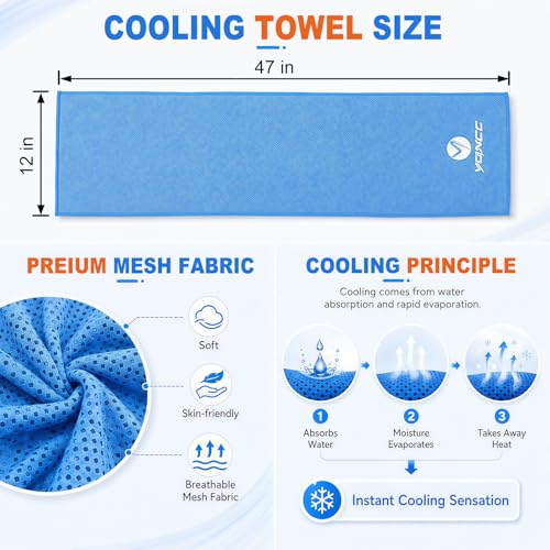 YQXCC 2 Pack Cooling Towels (47"x12"), Ice Cool Towel for Neck & Face | Cooling Neck Wraps, Soft Breathable Microfiber Chilly Towel for Yoga, Golf, Gym, Running, Camping & Hot Weather - color: 2*light Blue