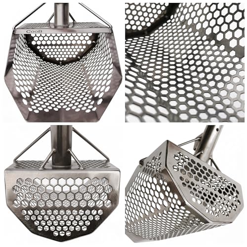 CooB Upgraded Beach Sand Scoop Metal Detector Tool Pro Series Shark 710 | Stainless Steel 1.5mm. Mixed Hexahedron 7-10mm Holes. Light and Strong Metal Detecting Hunting Tool. Powered by CooB
