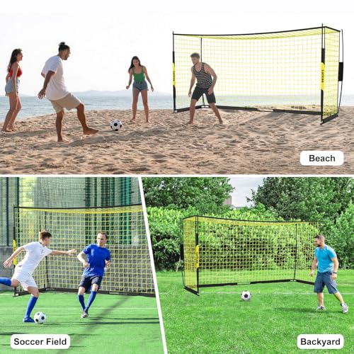Soccer Goal 12×6 ft /16×7 ft Portable Soccer Goals Net for Backyard | Quick Setup Training Equipment, with Carry Bag, 4 Ground Nails, 12 Training Cones - color: 12×6FT Black Yellow