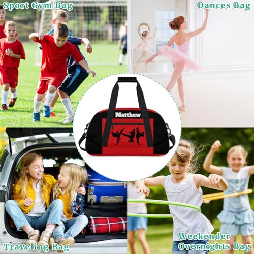 Custom Sports Gym Bag for Boys, Martial Art Silhouette Black Red | Personalized Named Practice Travel Overnight Training Bag - color: Color 1