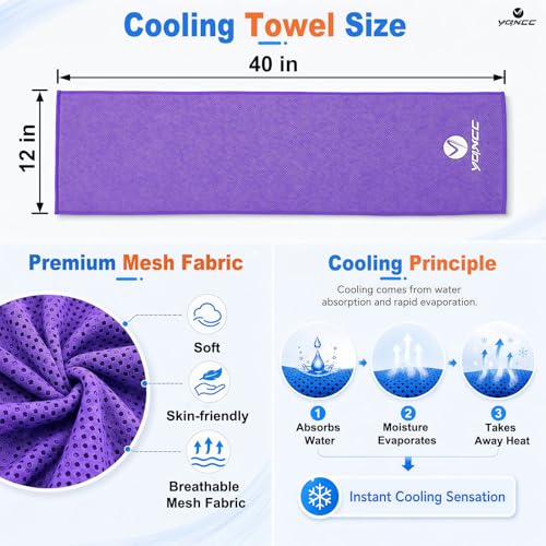 YQXCC 4 Pack Cooling Towels (40"x12"), Cool Neck Towel, Soft Breathable Microfiber for Gym, Yoga, Golf, Running, Camping & Summer Outdoor Activities - color: 2 Purple + 2 Green