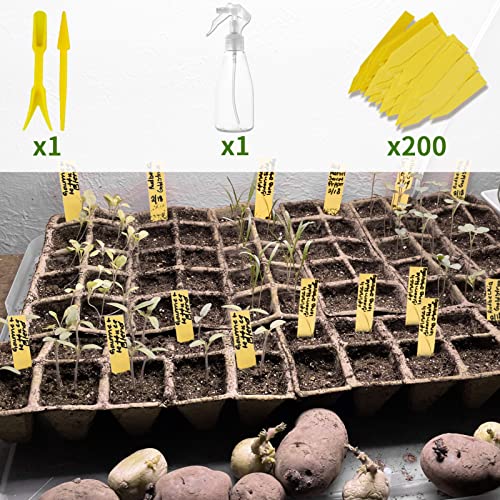 200 Cells Seed Starter Tray, 20 Pack Biodegradable Seed Starter Kit, Peat Pots for Seedlings with 200 Plant Labels, 2 Seed Planting Tool and 1 Spray Bottle