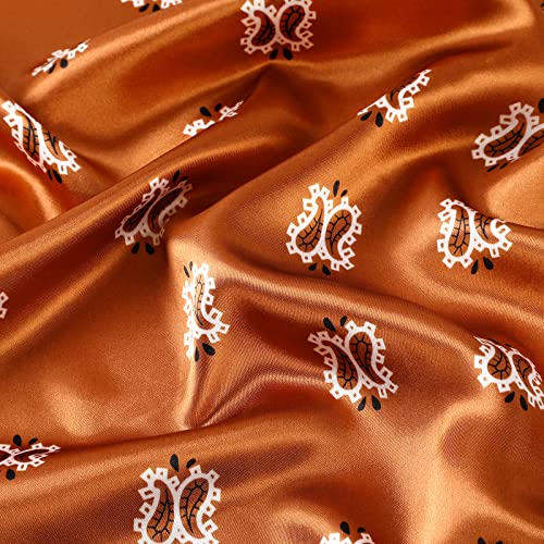 AWAYTR 35” Large Satin Square Head Scarf - 2Pcs Silk Like Floral Head Scarves Square Satin Hair Scarf Bandanas for Women - color: Cashews (Coffee+navy)